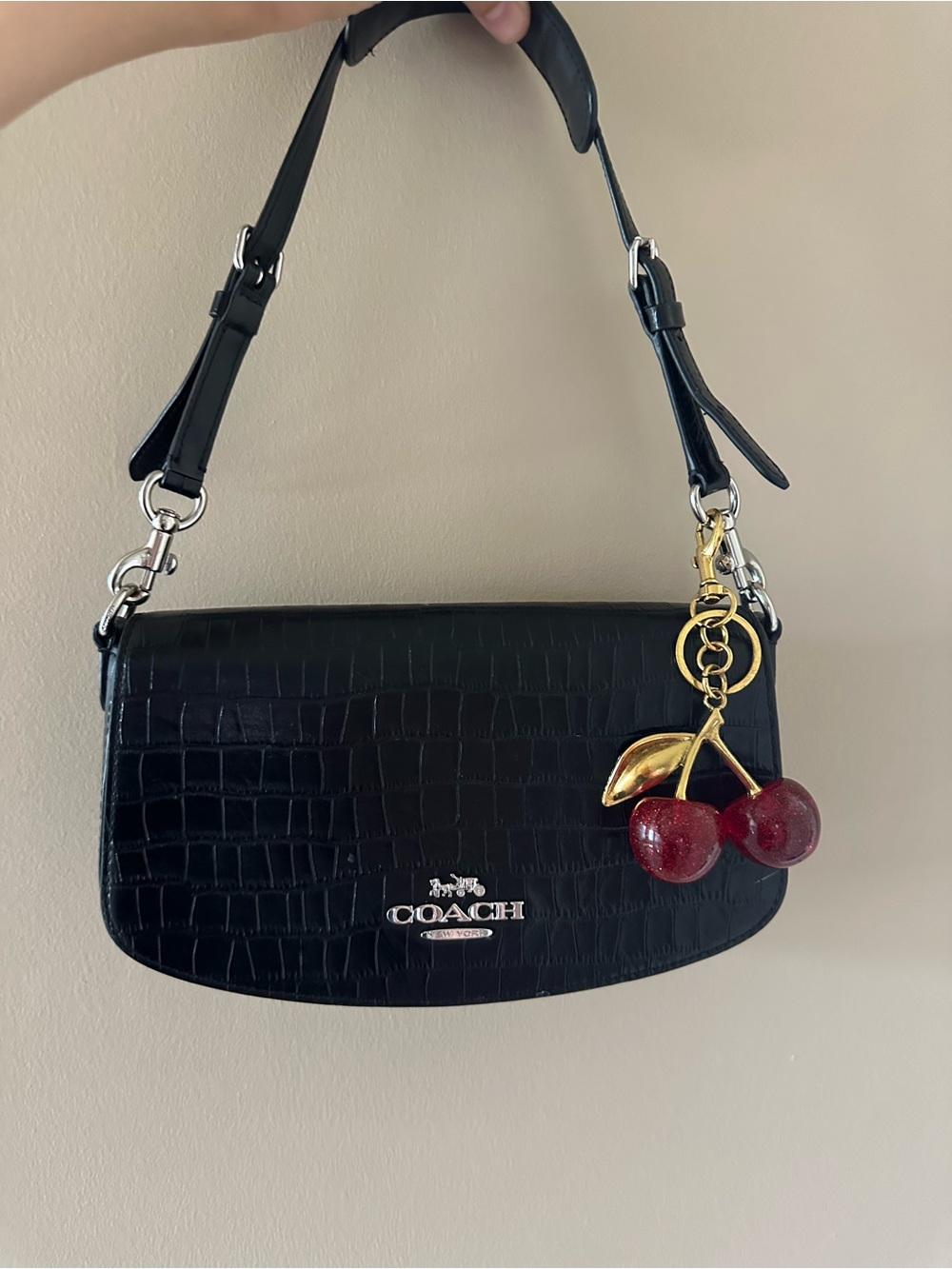 Coach Gold-Tone Cherry Key Charm with Dark Red Drops